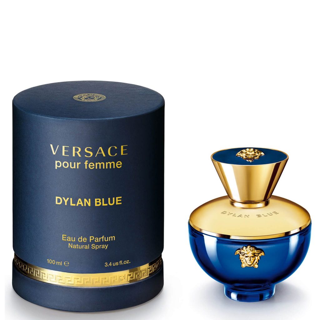 The bottle of Versace Dylan Blue perfume